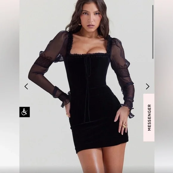 House of CB Syana Black Velvet Mini Dress - Picture 3 of 9